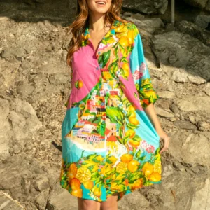 Camisa larga estilo tunica-Vestido con abertura frontal de Antica Sartoria na Dolce Mare
