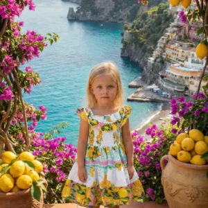 Vestido infantil de algodón estampado. Parte superior elástica.